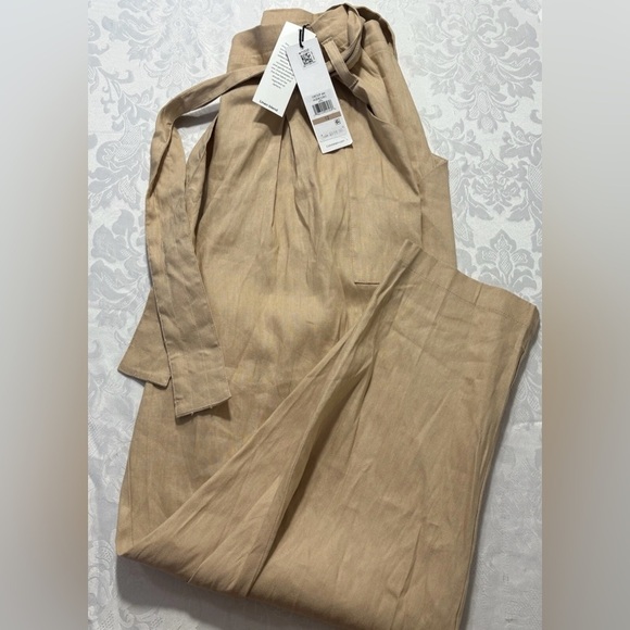 Calvin Klein Pants - Calvin Klein Pants Womens 12 Straight Leg Ankle Linen Blend Belted Beige NWT